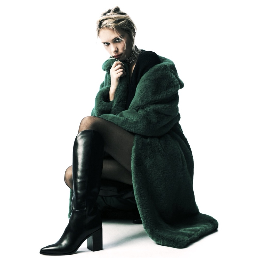 BCBGMAXAZRIA Luxurious Green Faux Rabbit Fur Teddy Coat Mob Wife